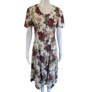 Vintage Chiasso Floral Midi Dress 5/6 Rose Print Lace Back Rayon Cottagecore